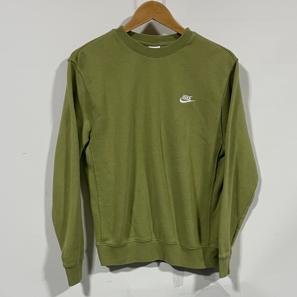 Nike Men's Olive Green Crewneck Sweatshirt with White Logo